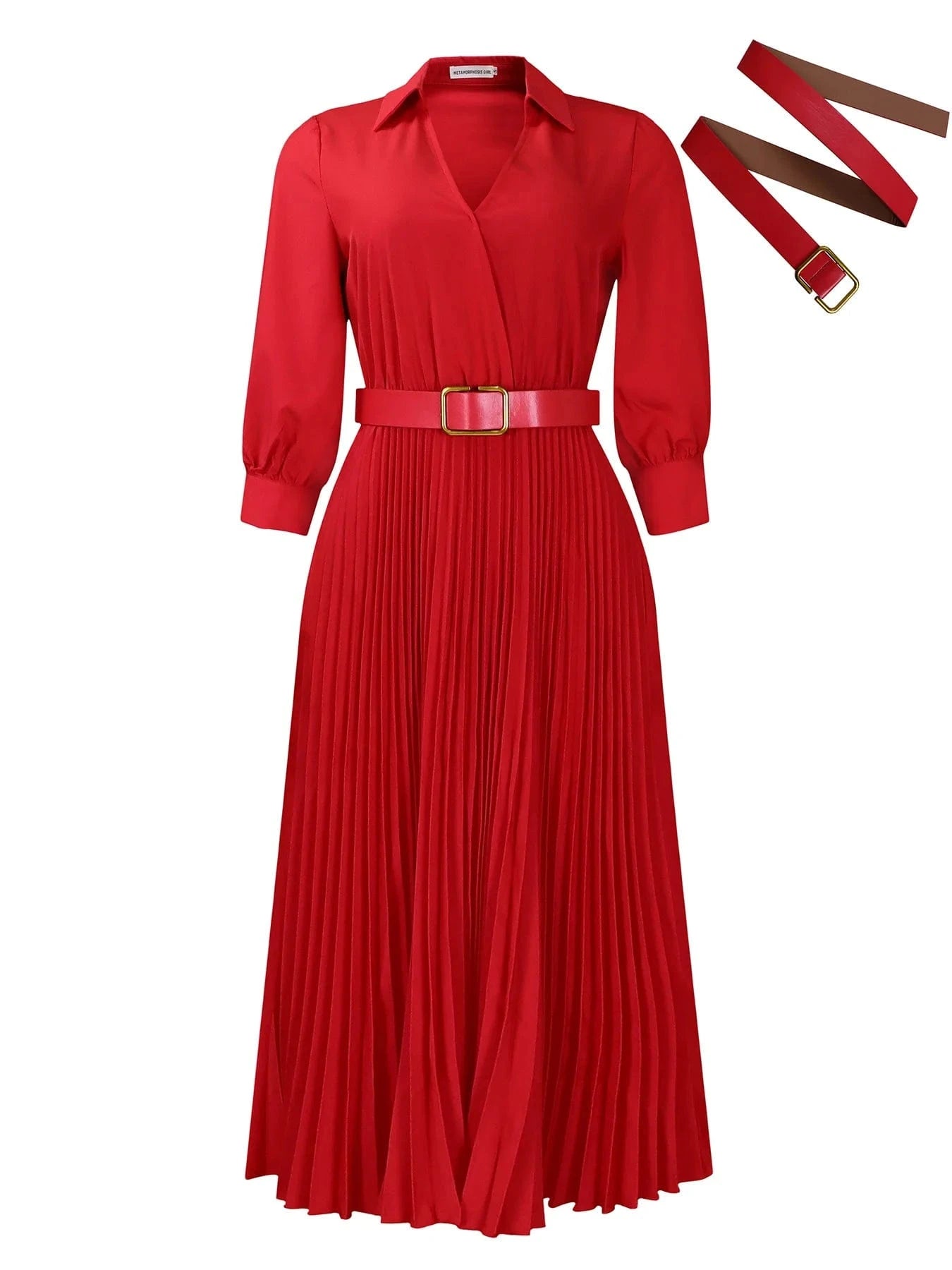 L / Pink 2024 Wholesale Ladies Long Dress With Belt Women's clothing Party Pleated Dress Long Sleeve Women's Dresses