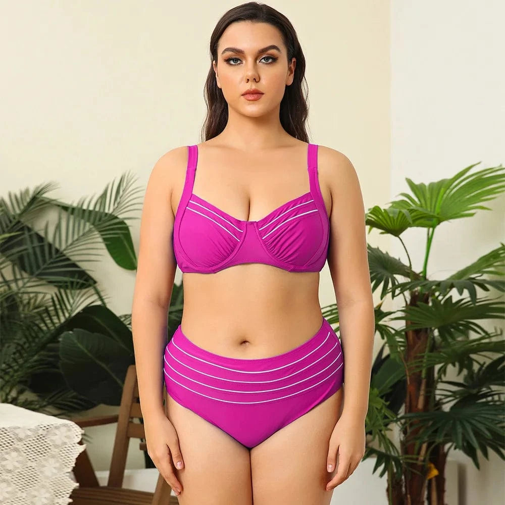 L / Pink DAMOCHIC Wholesale Price Plus Size Swimwear Designer Custom Bathing Suits for Women Luxury Big Large Fat High Waist Bikini 2023