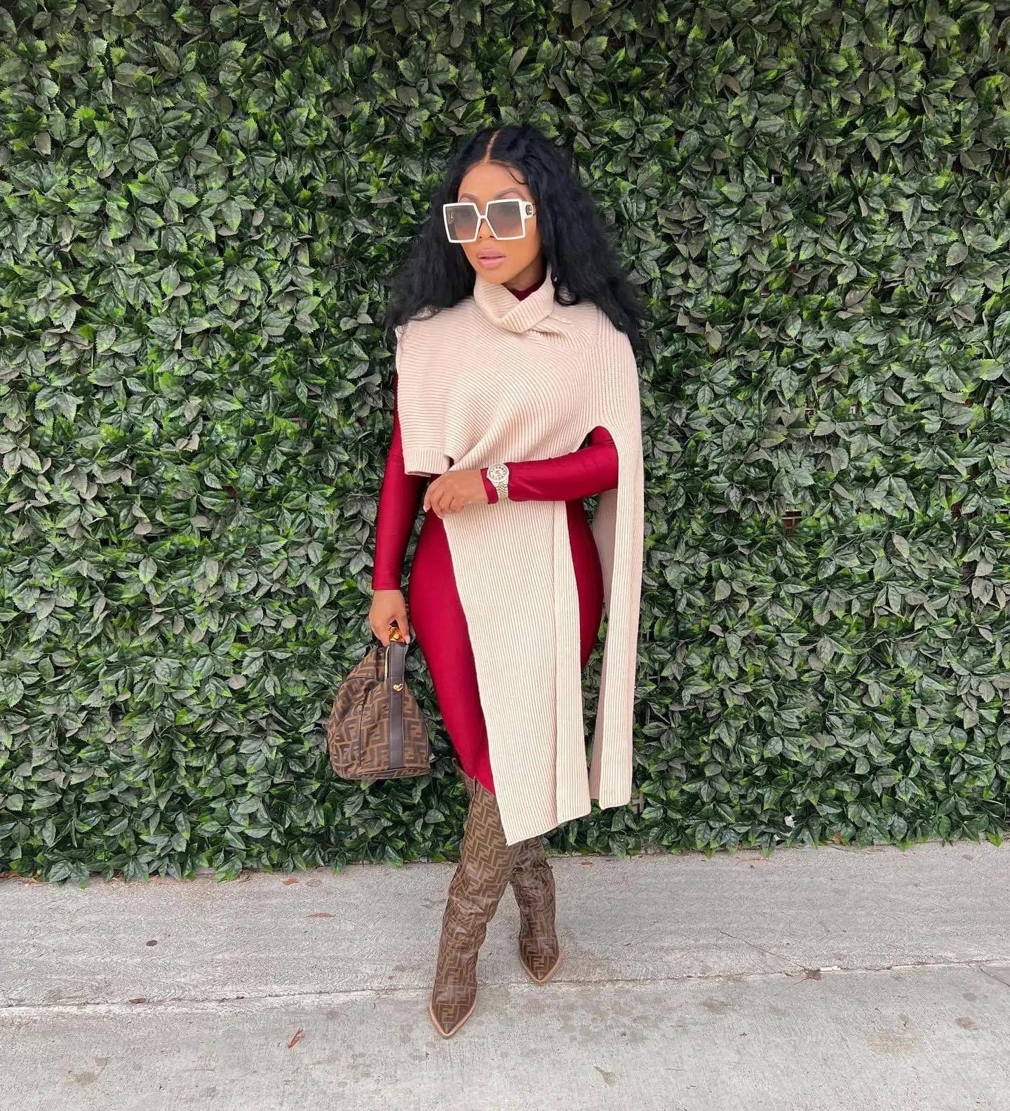 L / Pink Ladies Irregular Sweater  Women Sweater Tops Sleeveless Loose Trendy Pullover Knitted Sweater with Turtleneck