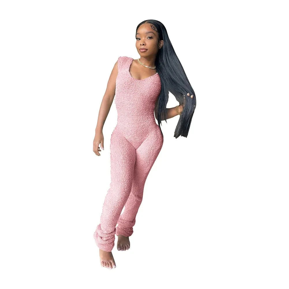 L / Pink Spring Stretch One Piece Jumpsuit For Women 2023 Solid Sleeveless Jumpsuits Casual Pile of Pants Rompers Womens