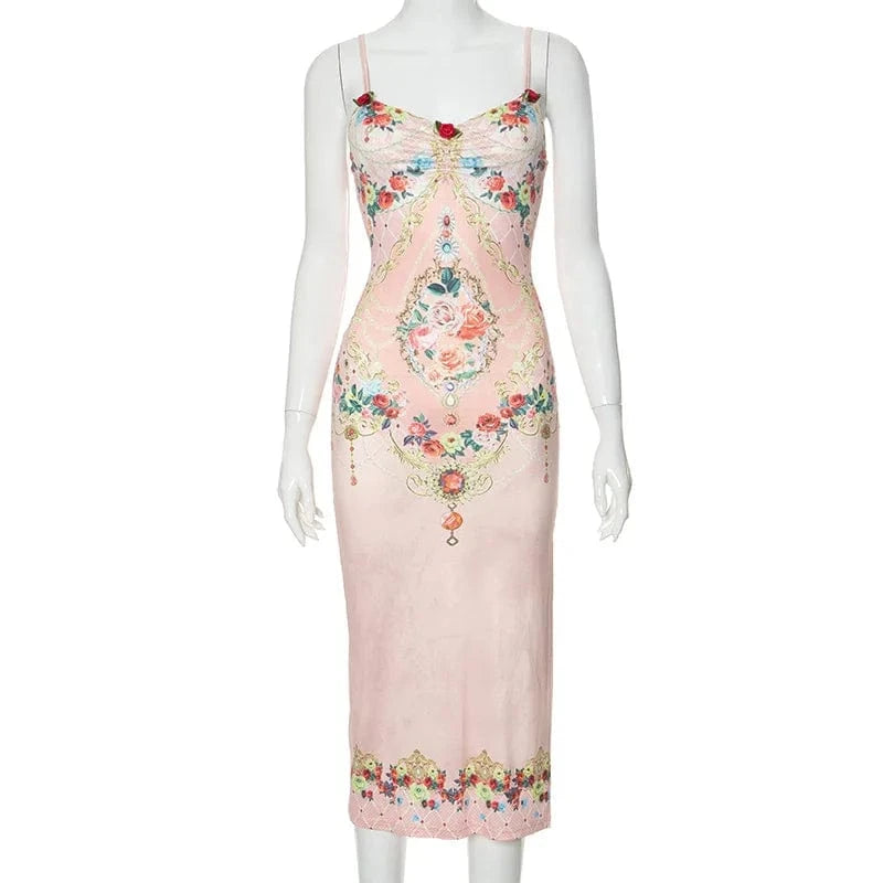 L / print New arrivals 2024 modest boutique evening party club Spaghetti Strap women's dresses