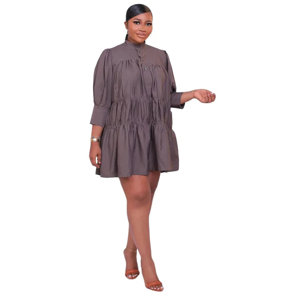 L / Purple 10246 New Arrival Women's Clothing Fall Shirt Dress High Neck Solid Color Loose Long Sleeve Women Midi Large Swing Dress