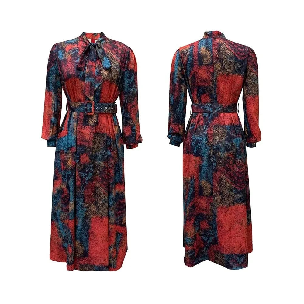 L / Red ladies wear woman fall sundress long sleeve modest causal elegant new model plus size midi shirt floral casual dresses for women