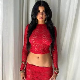 L / Red S3C15427W Lace Outfits Sexy Cami Top With Midi Skirts Set Women Fashion WomenTwo Piece Set 2024