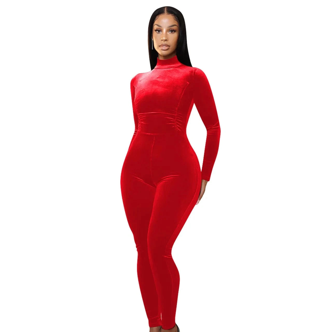 L / Red Wholesale Custom Logo New Arrival Women's Clothes Long Sleeve Casual Solid Color Sexy Zipper Pleated Jumpsuit For Women