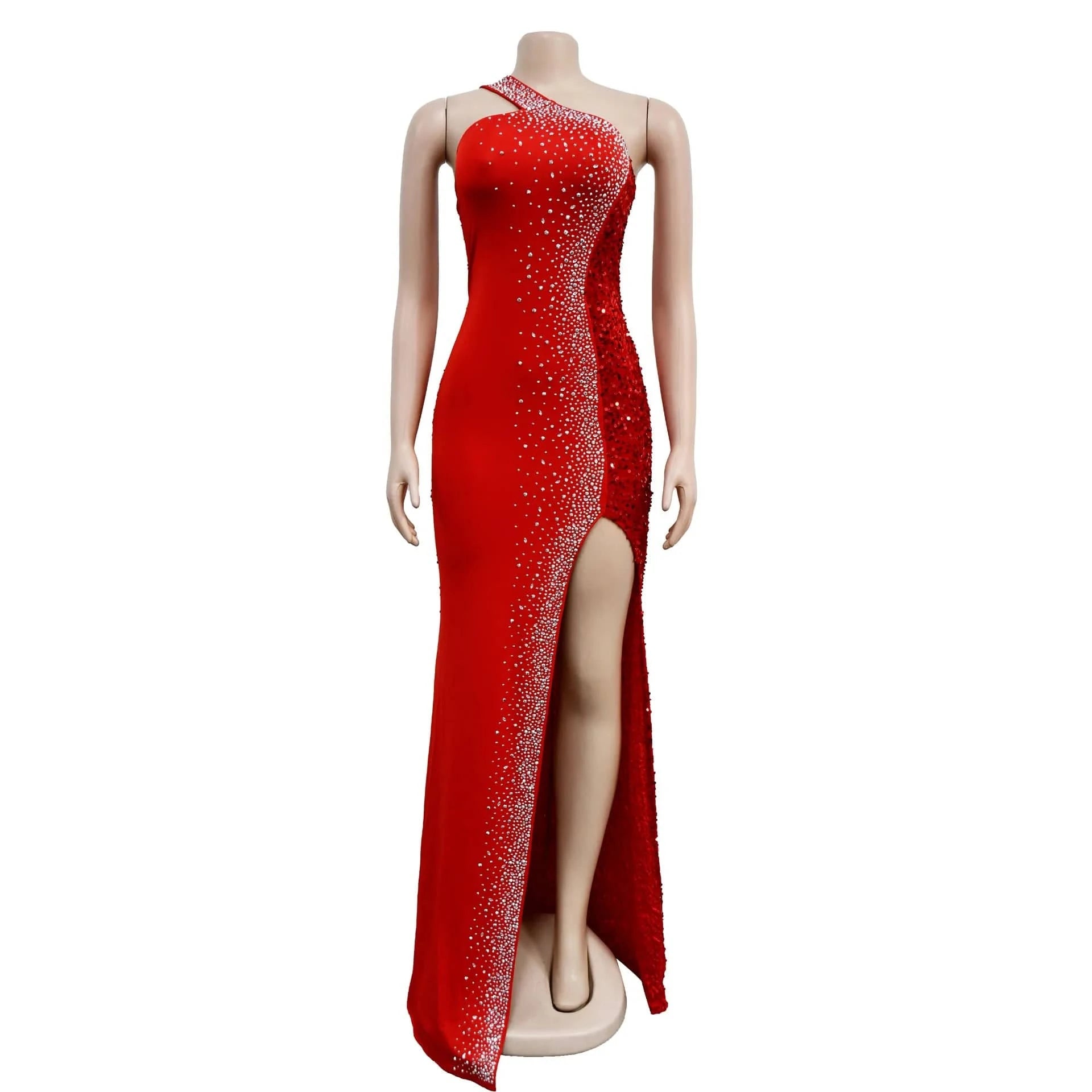 L / Red Wholesale wedding summer High Quality Party Sexy One side Shoulder prom cut out Sequin Slit Evening maxi Dresses For Women