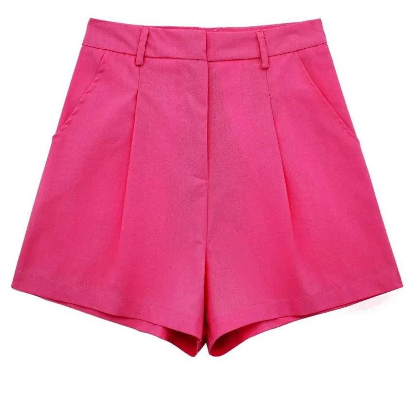 L / rose red Shorts Liu Ming Wholesale 2024 New Arrivals Summer Woman Solid V Neck Sleeveless Single Breasted Vests High Waist Shorts Pants Set