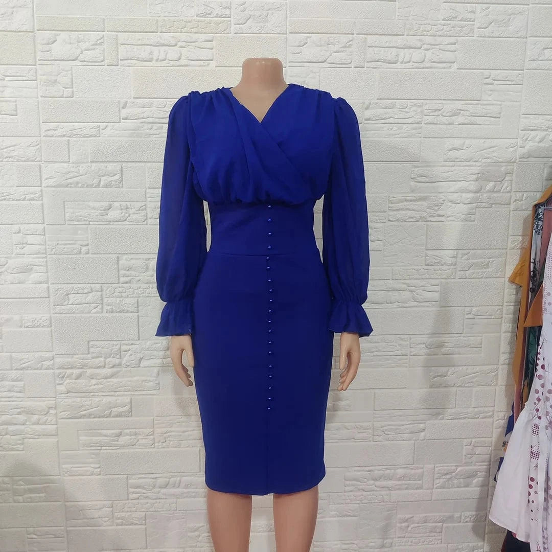 L / royal blue Sexy V-Neck Slim Fit Office & Party Dress