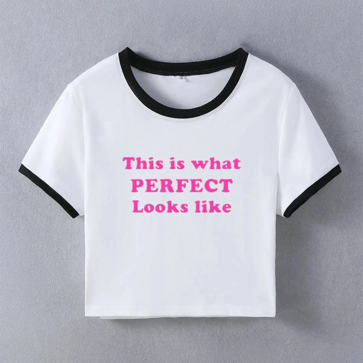 L / White black / Spandex / Polyester Bomblook Z703TP Summer Y2K Crop Tops Short Sleeve Clothes Tank Tops Casual Streetwear Print T-shirt For Women 2024