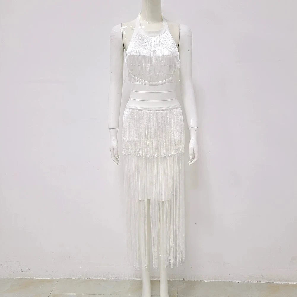 L / White High Quality Celebrity Evening Nightclub Wear Cocktail Party Dress
