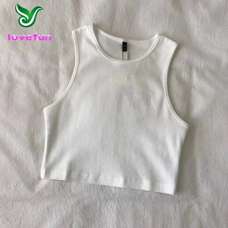L / White / Polyester / Cotton Custom Cropped Vest Tank Top Women'S High Waist Slim Inside T-Shirt Women'S Elastic Short Sleeveless Bottom Shirt Girl