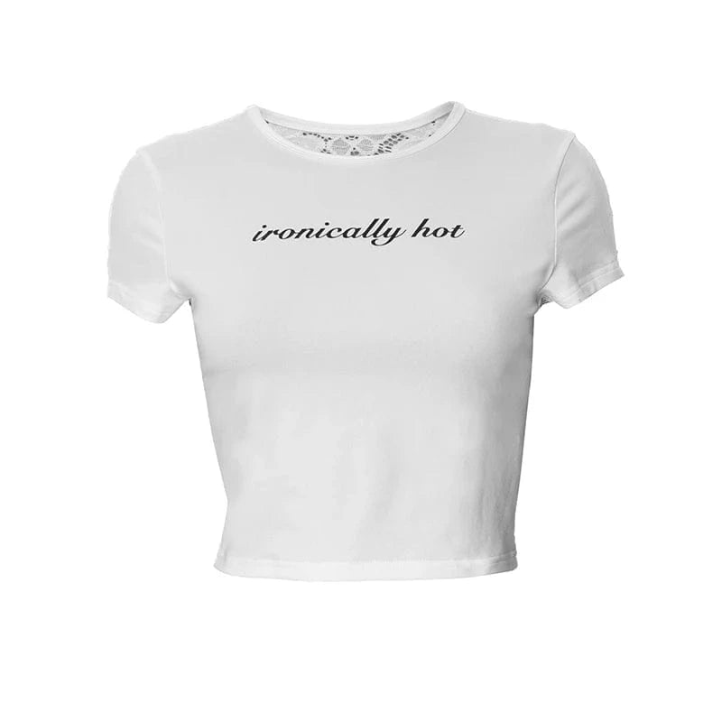 L / White / Spandex / Polyester Bomblook M23TP710 2024 New Arrivals Spring Clothes For Women Vintage Crop Top Blouse Women Lace Ladies Letter Print Tops