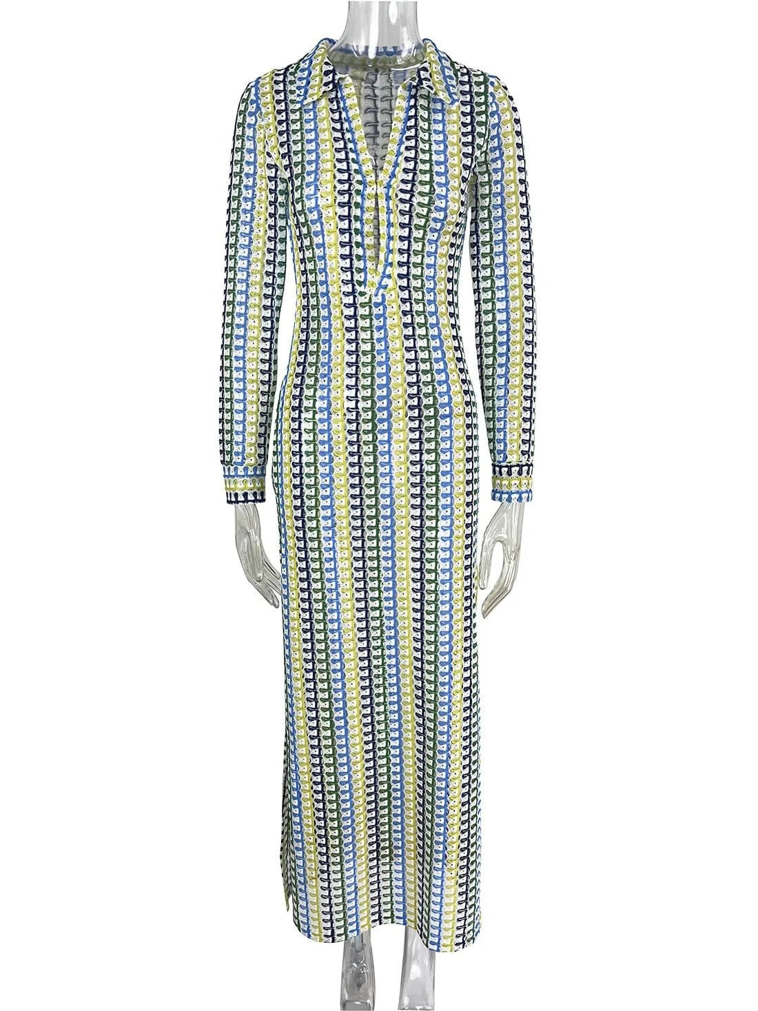 L / Yellow 2024 New Arrival High Slit Long Sleeve Bohemian Bikini Cover Up Dress Handmade Crochet Women Maxi Long Beach Dress