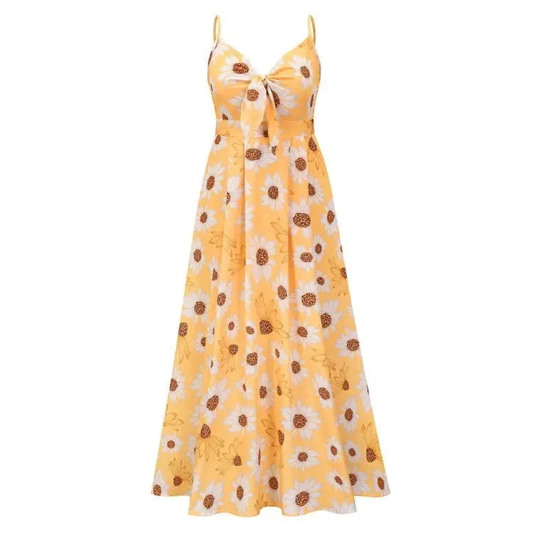 L / Yellow Wholesale Ladies Summer Elegant Femme Longue Flottant Fleur Dos Nu Robe De Plage Floral Maxi Long Beach Dress For Women