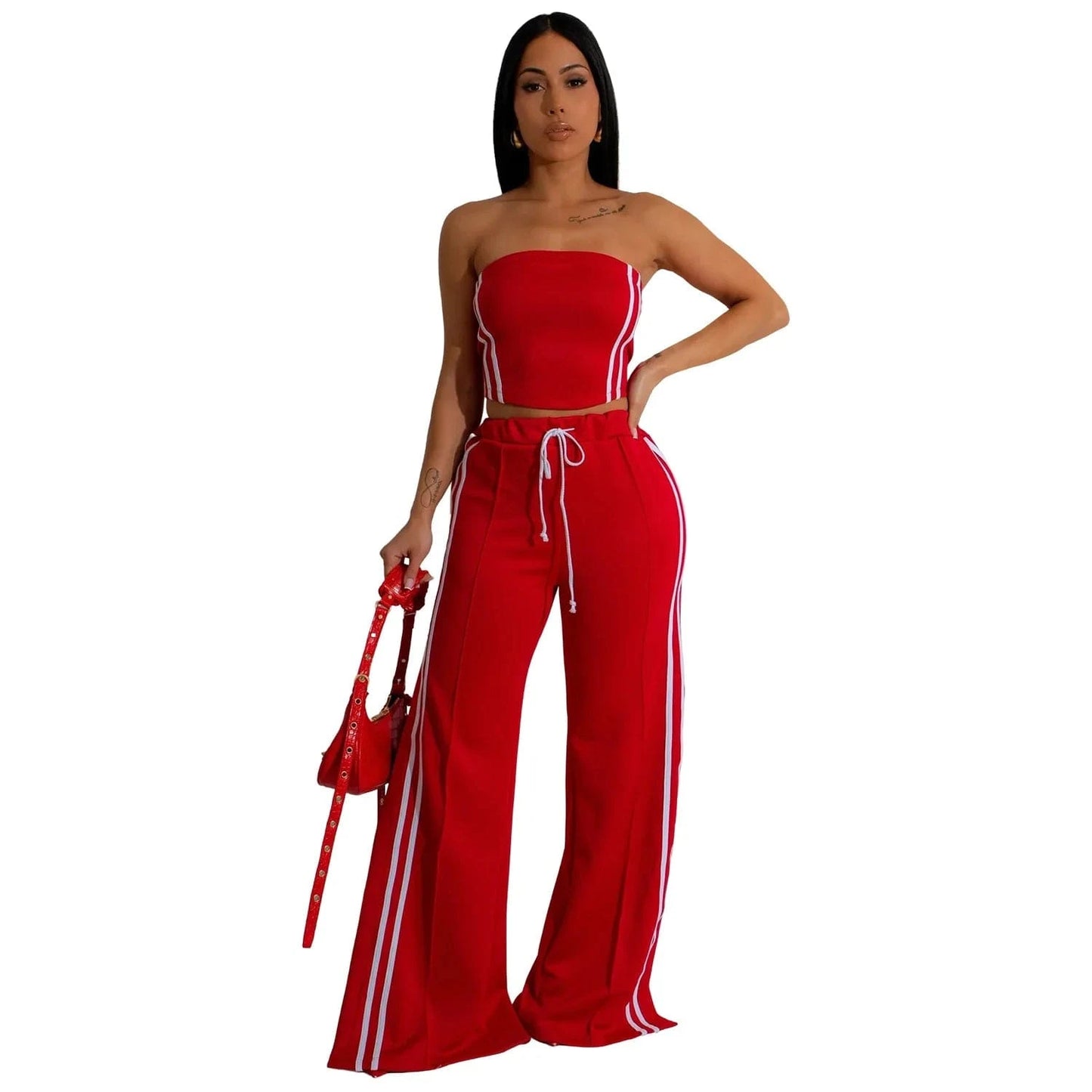 L / Z910ST05 Red Bomblook Z910ST05 Streetwear Casual Fashion Women's Solid Color Sleeveless+Long Skirt Two-piece Set New Suit 2 Piece Set Women