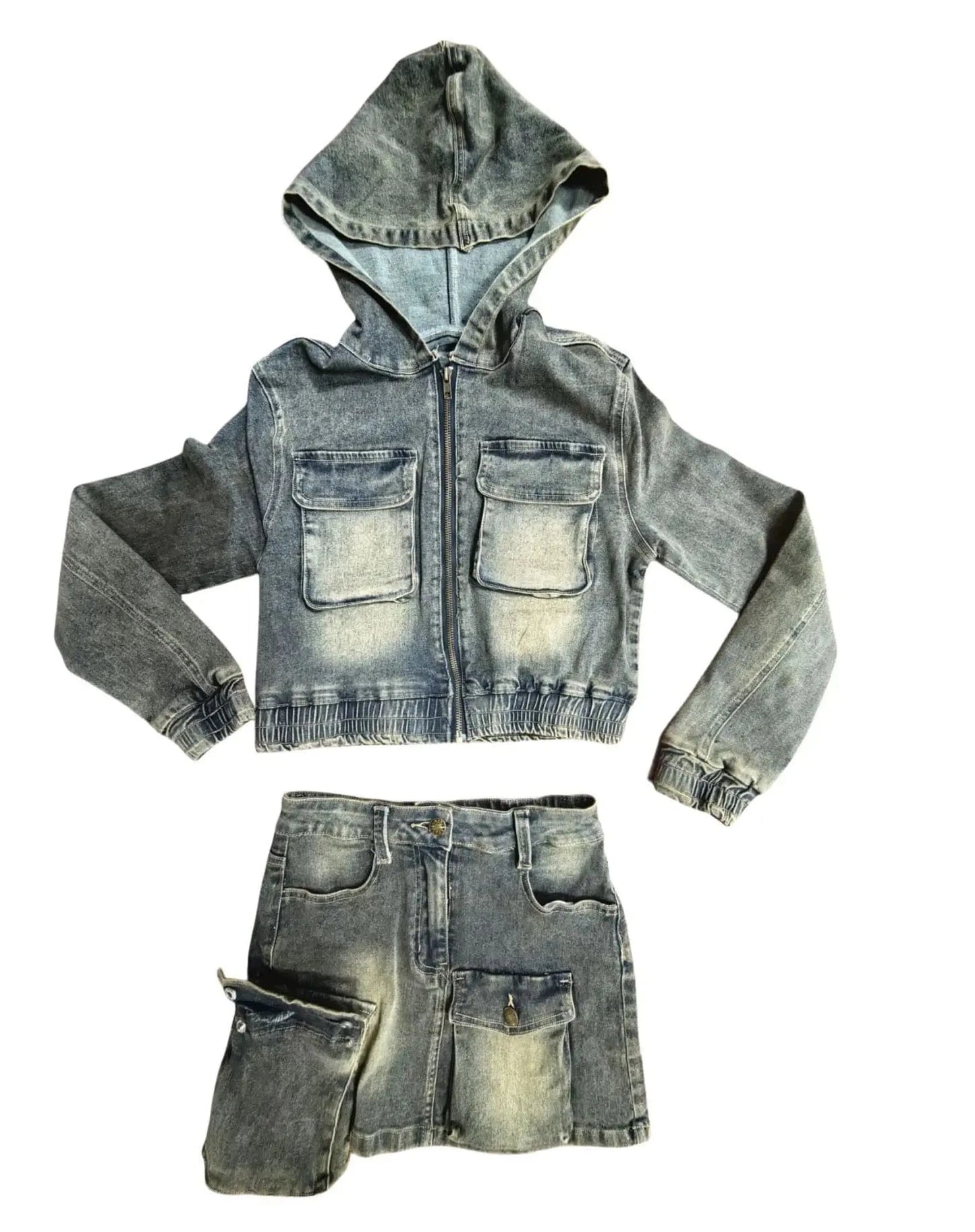 L / Z918ST Blue Bomblook Z918ST Denim Jacket Outfits Stretch Zipper Crop Jacket + Mini Skirt Sets Lady Casual Y2K 2-piece Set Women's Sets