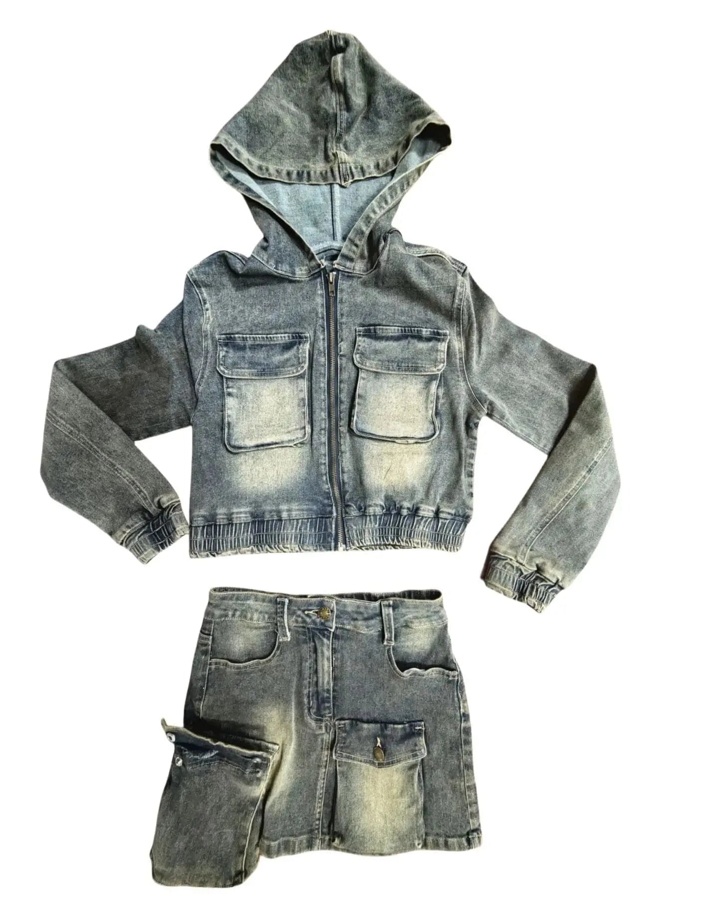 L / Z918ST Blue Bomblook Z918ST Denim Jacket Outfits Stretch Zipper Crop Jacket + Mini Skirt Sets Lady Casual Y2K 2-piece Set Women's Sets