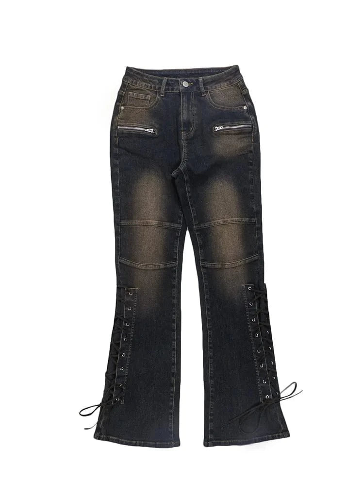 L / Z925PT Dark Gray Bomblook Z925PT 2024 New High Waist Jeans Street Fashion Denim Pants Strap Zipper Slimming Pants for Women