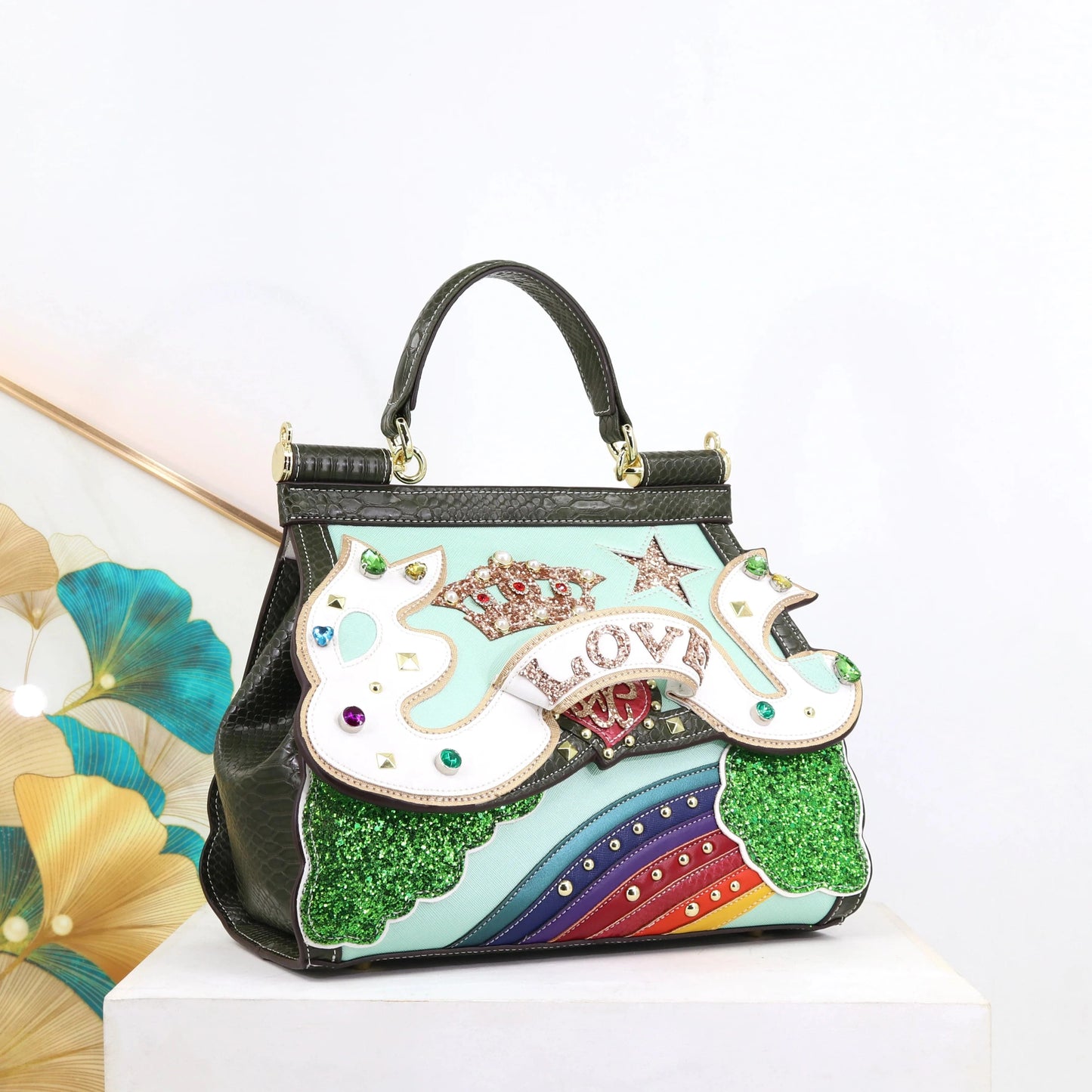 L31.5*W16*H25*HANDLE11 CM / 8266 green 2024 Super product Luxury Woman designer bag party and daily hand bag diamonds and high handmade Ladies cute handbag factory