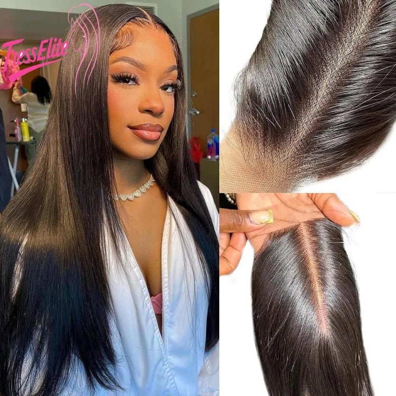 Lace Closure + Bleached Knots + Natural Color Straight Remy Brazilian Hair 8 To 22 Inches - SN Wigs & More
