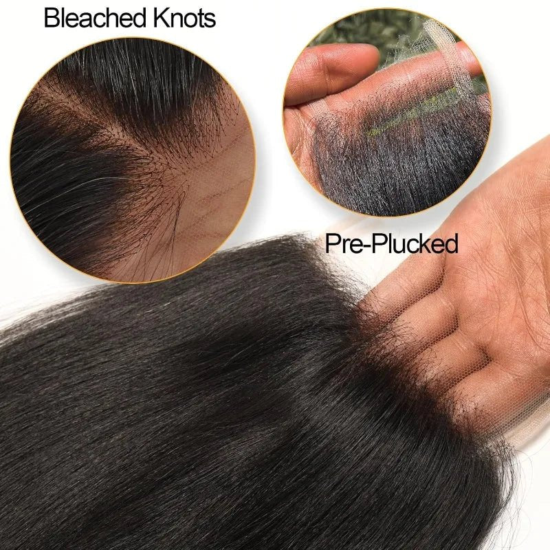 Lace Closure + Bleached Knots + Natural Color Straight Remy Brazilian Hair 8 To 22 Inches - SN Wigs & More
