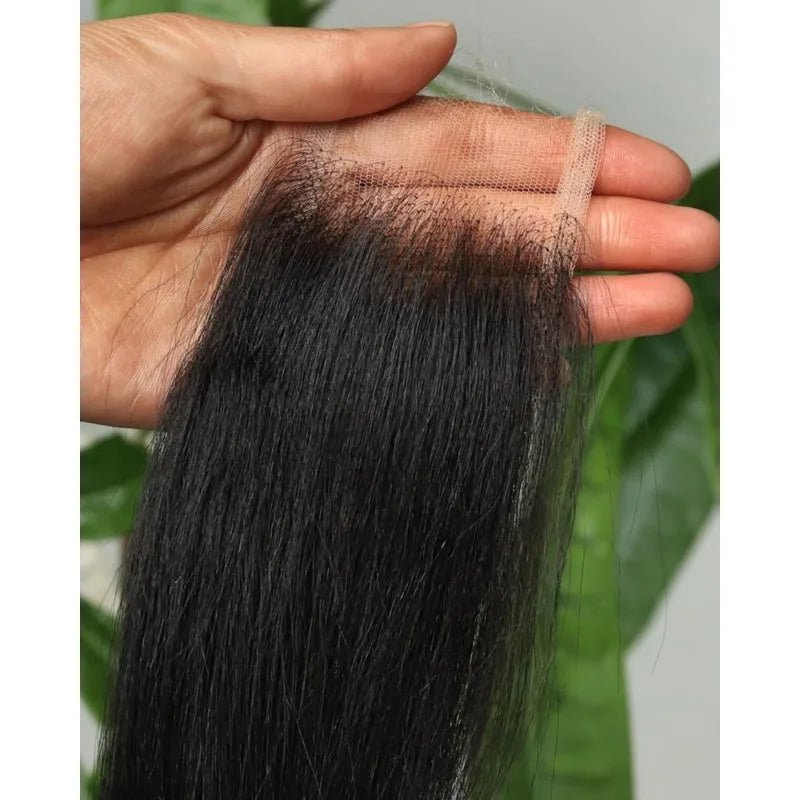 Lace Closure + Bleached Knots + Natural Color Straight Remy Brazilian Hair 8 To 22 Inches - SN Wigs & More