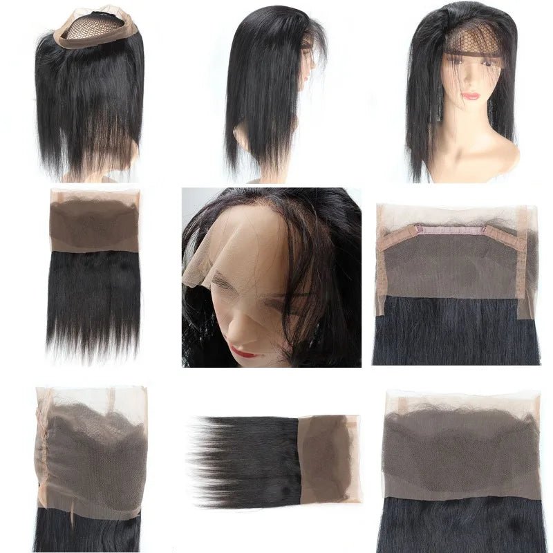 Lace Closure Hair Extensions + 360 Lace Front + Virgin Remy Brazilian Natural Color Straight Look - SN Wigs & More