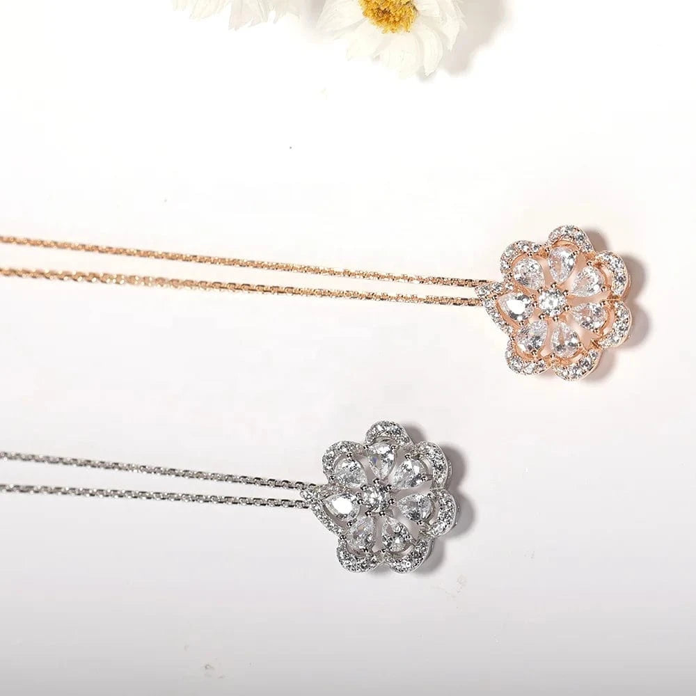 Lace Flower Necklace Plated 18K Exquisite And Generous Design Style 925 Sterling Silver Jewelry Factory Wholesale