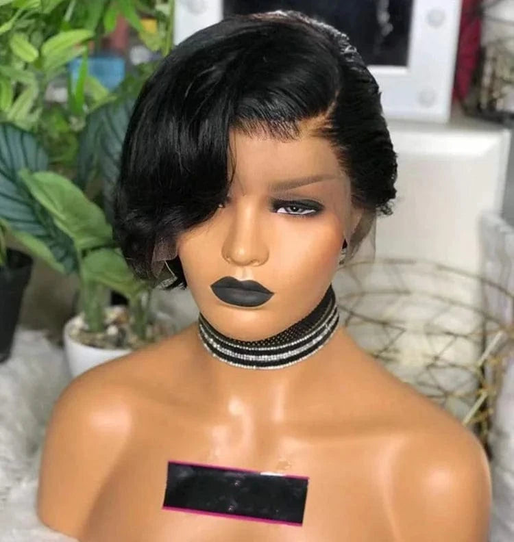 Lace Front Wig 27 / 8 Inches Summer Easy Wig Blonde Ombre Color Pixie Short Cut Bob Natural Look Raw Human Hair Clear Lace Front Wigs With Bang