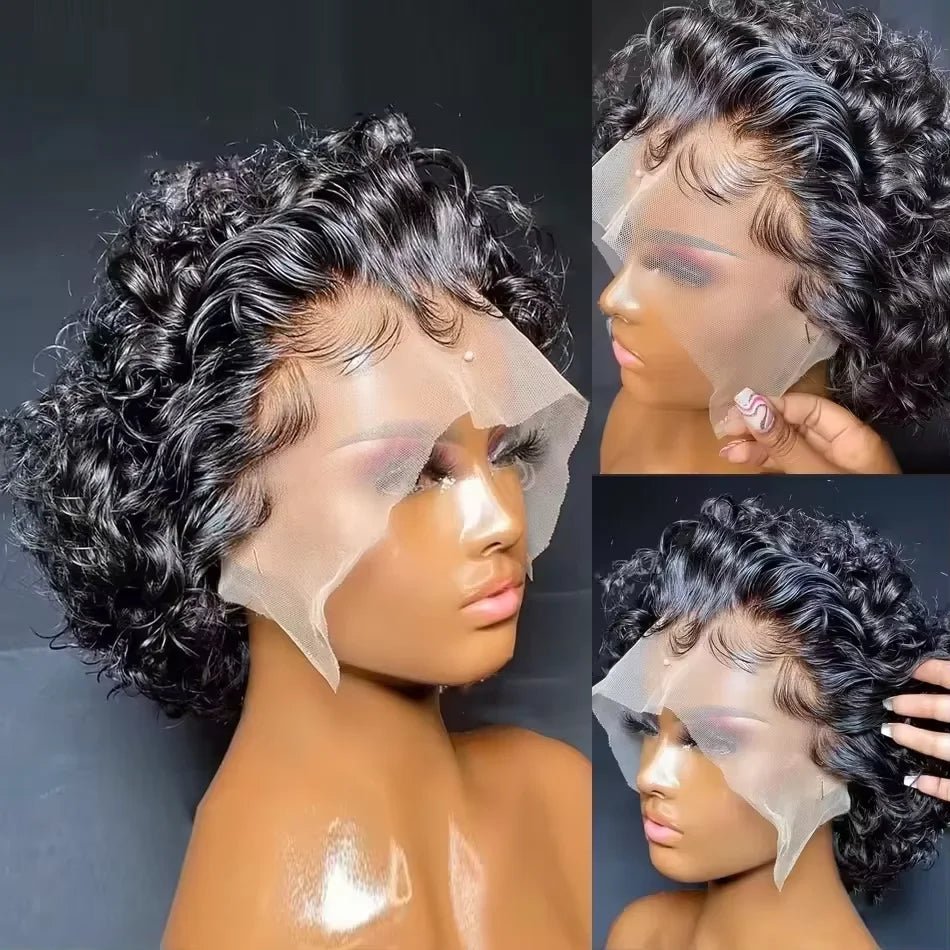 Lace Front Wig For Women Remy Human Hair Short Curly Water Wave Bob With Natural Look - SN Wigs & More