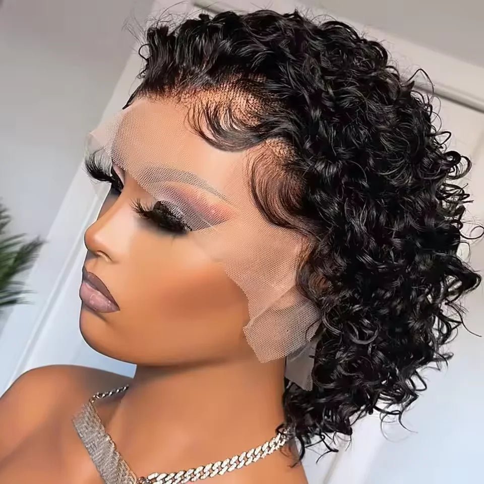 Lace Front Wig For Women Remy Human Hair Short Curly Water Wave Bob With Natural Look - SN Wigs & More