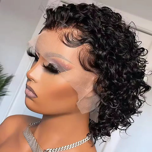 Lace Front Wig For Women Remy Human Hair Short Curly Water Wave Bob With Natural Look - SN Wigs & More