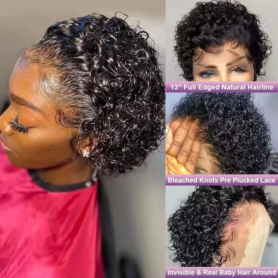 Lace Front Wig For Women Remy Human Hair Short Curly Water Wave Bob With Natural Look - SN Wigs & More