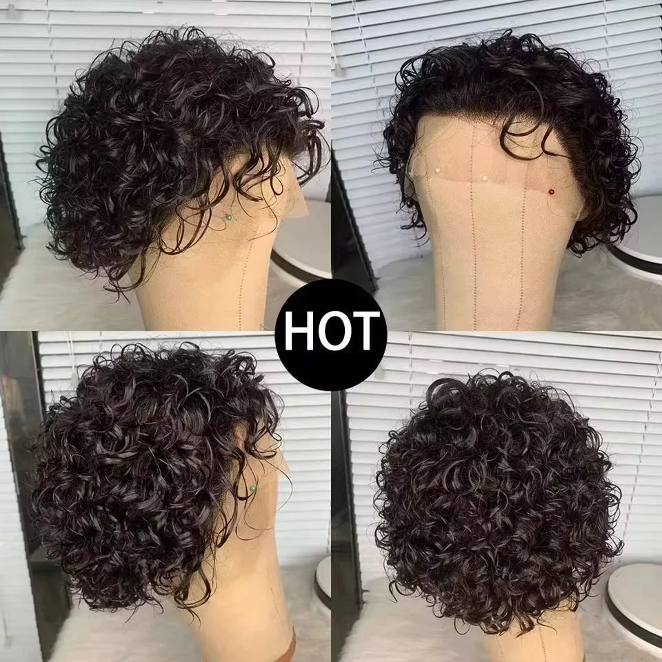 Lace Front Wig For Women Remy Human Hair Short Curly Water Wave Bob With Natural Look - SN Wigs & More