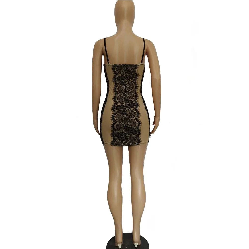 Lace Nude Party Club Dress Ladies Solid Color Summer Vacation Slip Dress Shaper Night Mini Club Dress for Woman