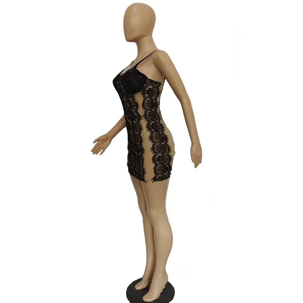 Lace Nude Party Club Dress Ladies Solid Color Summer Vacation Slip Dress Shaper Night Mini Club Dress for Woman