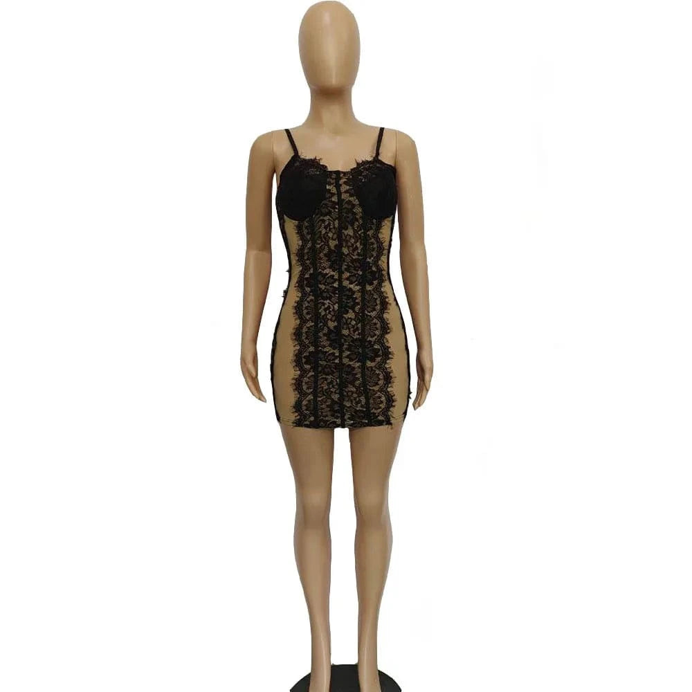 Lace Nude Party Club Dress Ladies Solid Color Summer Vacation Slip Dress Shaper Night Mini Club Dress for Woman