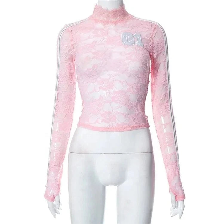 Lace O-neck Mesh Sheer Long Sleeve Crop Top Bow Back Bandage Knitted Mini Skirts 2024 Evening Party Women 2 Piece Sets