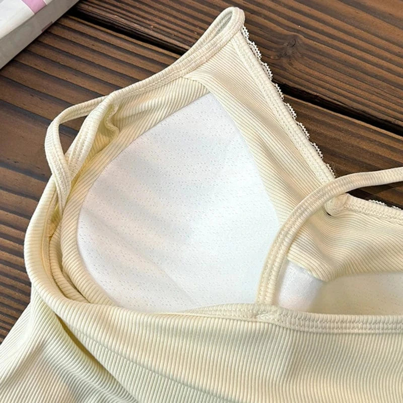 Lace Patchwork Sweet Straps Tank Top Women Bow Basic Underwear 2024 Spring Summer Outwear Camis Female Beauty Back Bras