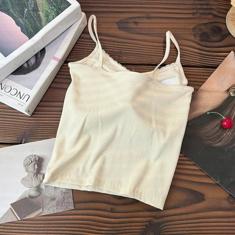 Lace Patchwork Sweet Straps Tank Top Women Bow Basic Underwear 2024 Spring Summer Outwear Camis Female Beauty Back Bras