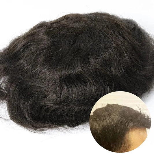 Lace Toupee With Knotted PU Skin Nature Looking Hollywood 100% Human Hair Wig For Men