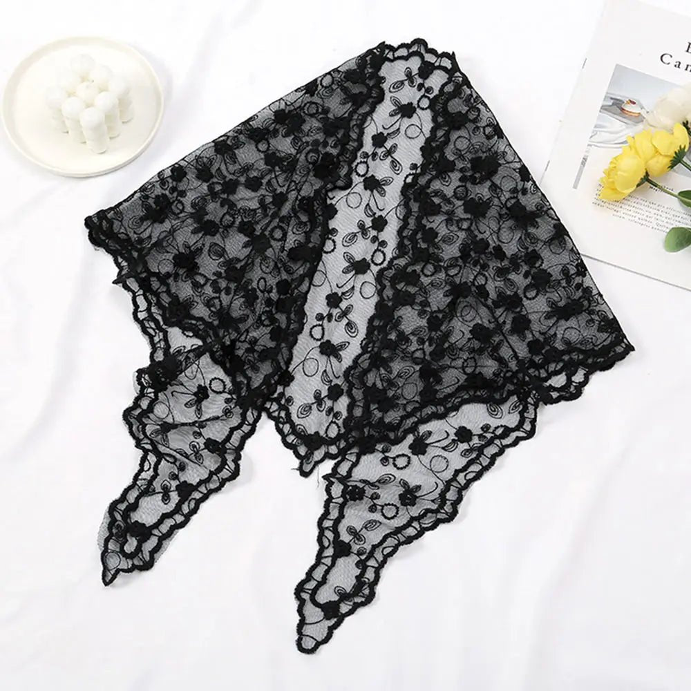 Lace Triangle Scarf - Soft Cotton - Floral Summer Style - SN Wigs & More