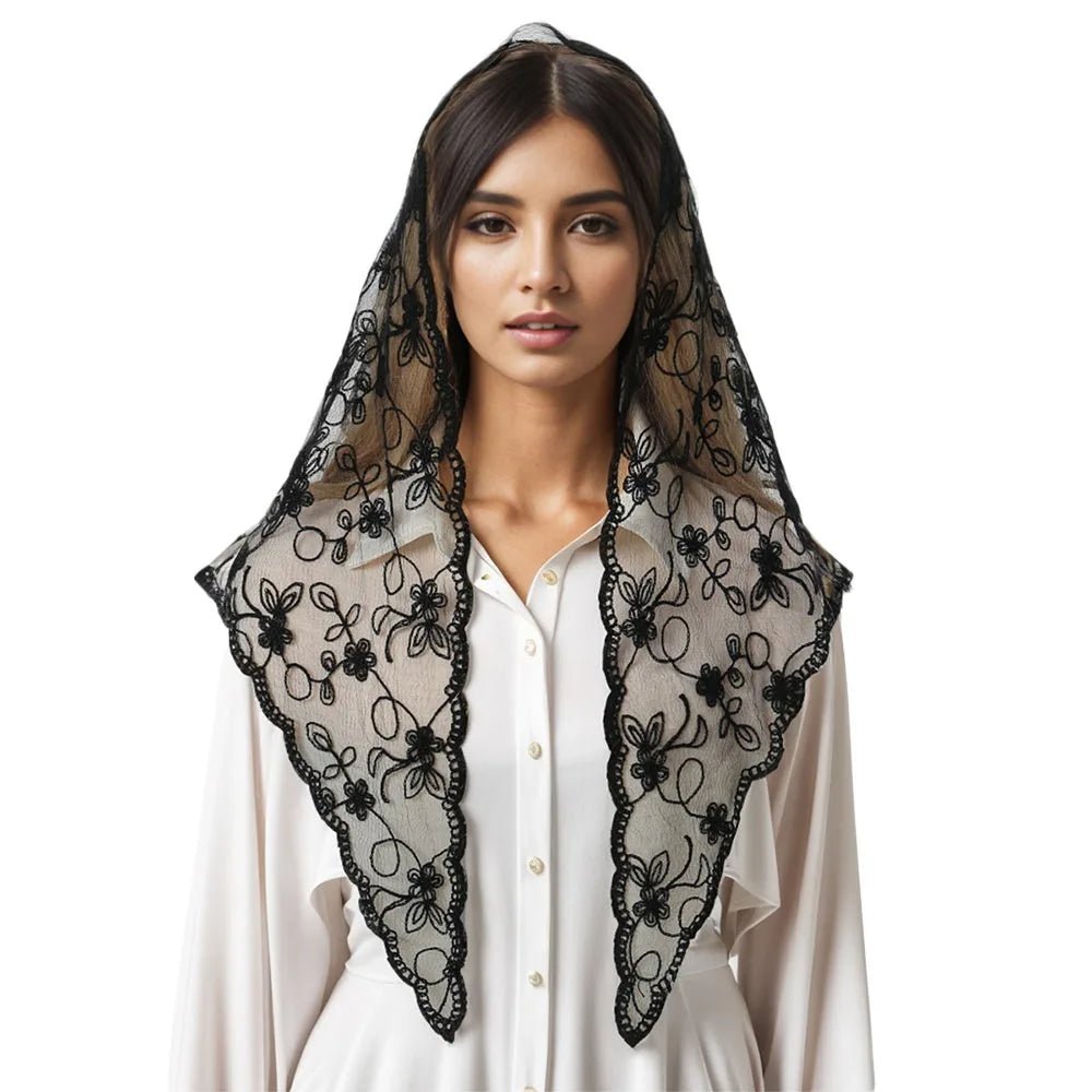 Lace Triangle Scarf - Soft Cotton - Floral Summer Style - SN Wigs & More