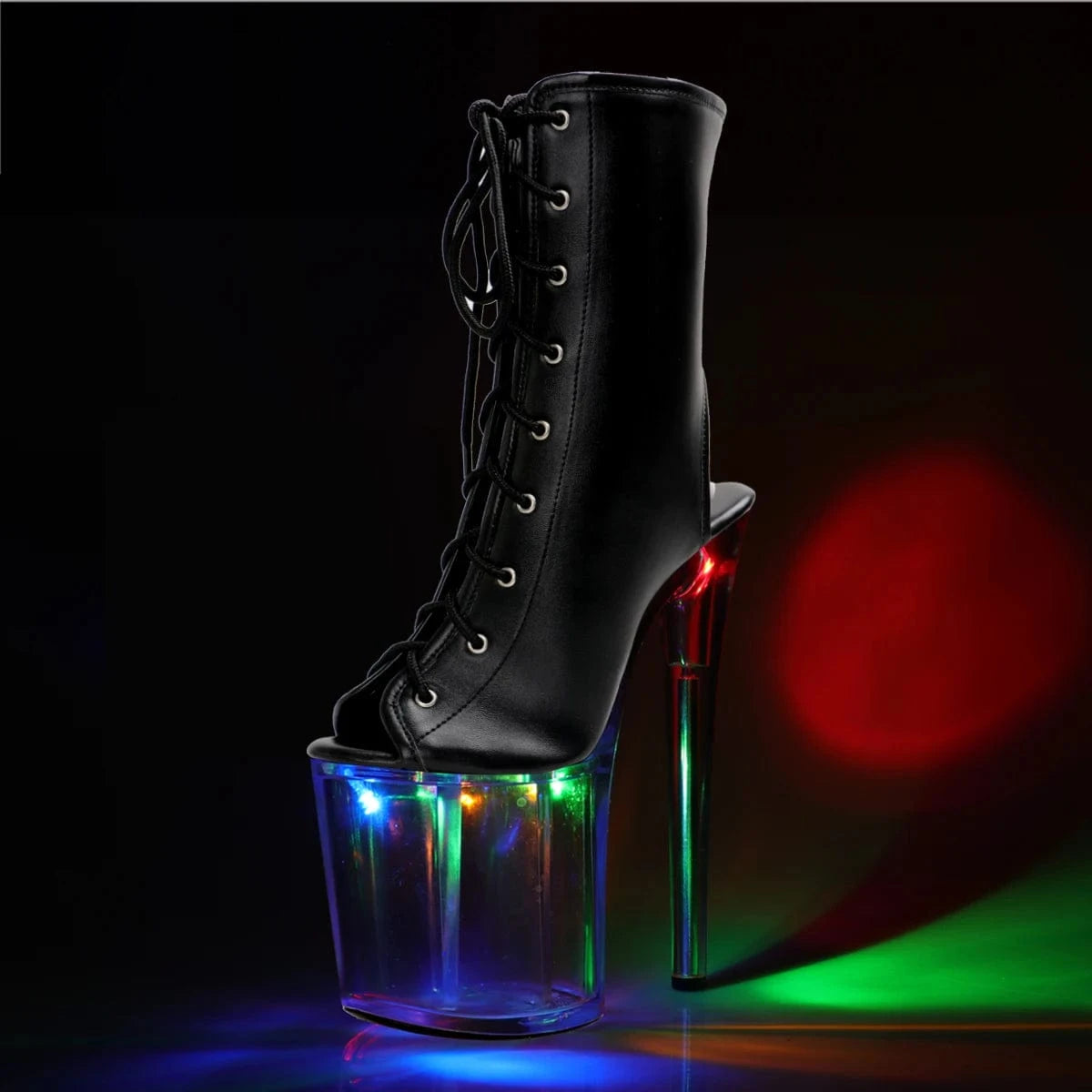Lace Up Peep Toe 20cm Black High Heel Cross Dressing Big Size Strip Pole Dance Flash Nightclub Gladiator Queen Retro Sexy Fetish