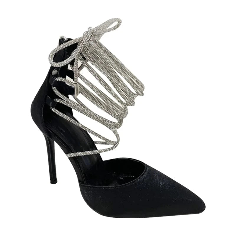 Lace-Up Shiny Silk High Quality Women's High Heels Rhinestone High Heels And Sandals Women's Shoes Shiny