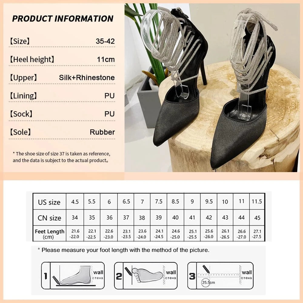 Lace-Up Shiny Silk High Quality Women's High Heels Rhinestone High Heels And Sandals Women's Shoes Shiny
