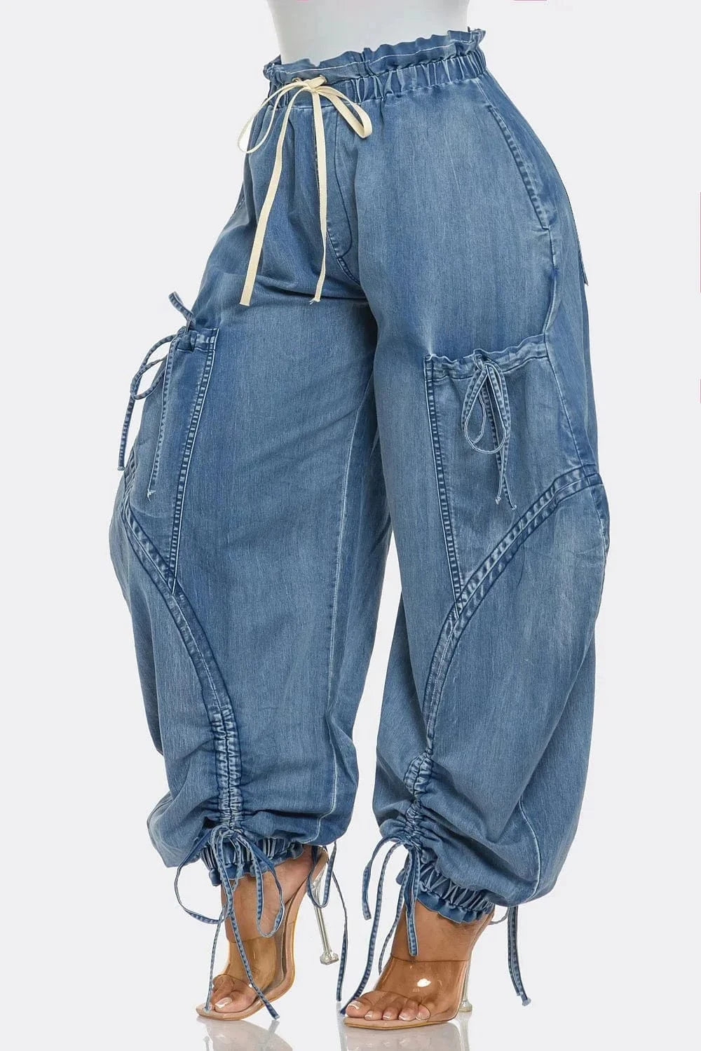 Lace Up Wide Leg Jeans Cargo Pants Sexy Women High Waist Elegant Streetwear Denim Loose Trousers