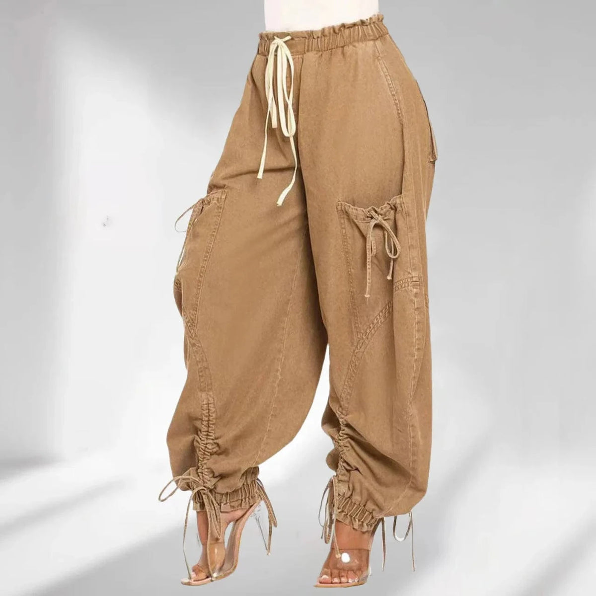 Lace Up Wide Leg Jeans Cargo Pants Sexy Women High Waist Elegant Streetwear Denim Loose Trousers
