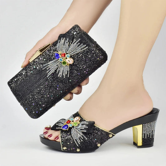Ladies African Italian Party Women Luxury High Quality Matching Sandal Bag Ang And Sandal Bag Matching Low Heels Sandals