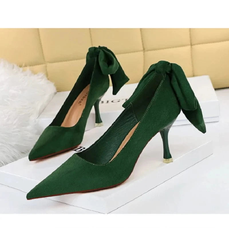 Ladies Autumn High-Heeled Pumps Fashion Women's Shoes Stiletto Shallow Mouth Pointed Toe Back Butterfly-Knot Female Shoes